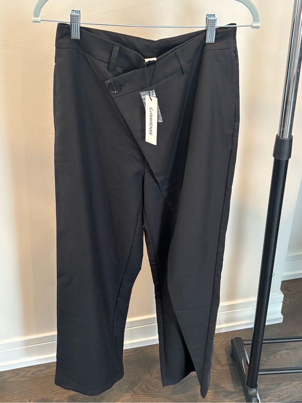 Commense Black Asymmetric Wrap Trousers